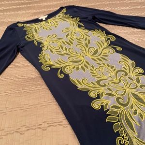 Banana Republic dress, navy with yellow design, polyester blend, M